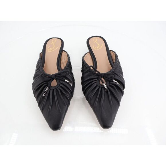 Sam Edelman Julia Pump Mule Size 7M Black Leather Ruched Pointed Flat - Picture 4 of 10
